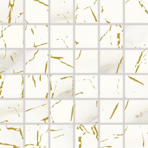 mozaika CAVA bílá matná mramorovaná se zlatným žilkováním