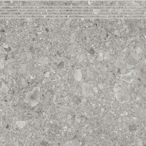 RAKO RAVE schodovka DCP62900 Grit 60x60 šedá v designu kamene s přírodními oblázky